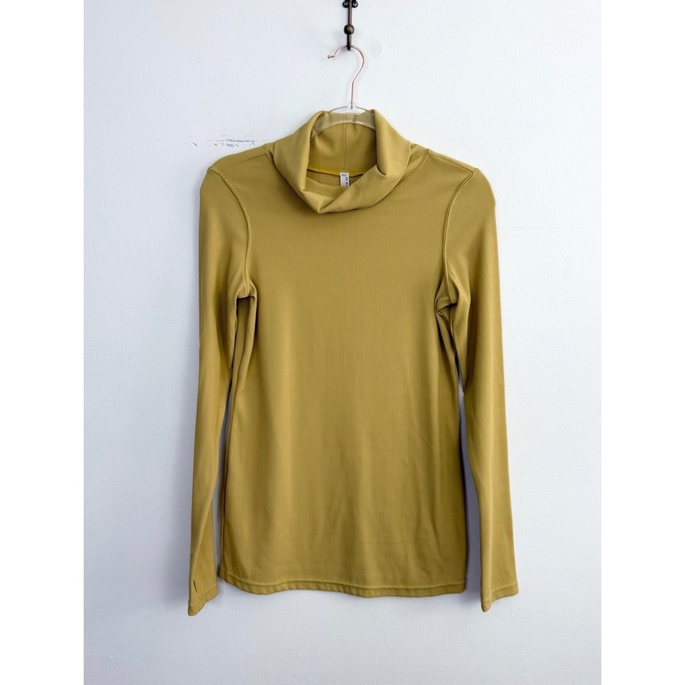 Free People Movement Ribbed Turtleneck Top Mustard Yellow Size L NWT